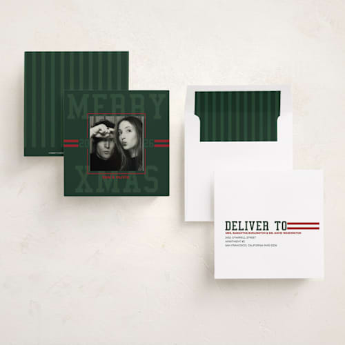 This is a fern holiday photo cards with standard by Alex Hungerford called holiday goals printing on recycled smooth signature in square