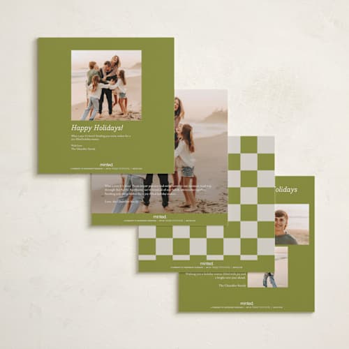 This is a matcha holiday photo cards with standard by Carrie Moradi called bold grid printing on recycled smooth signature in square