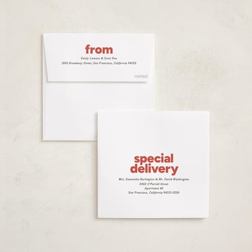 This is a persimmon holiday photo cards with standard by Carrie Moradi called bold grid printing on recycled smooth signature in square
