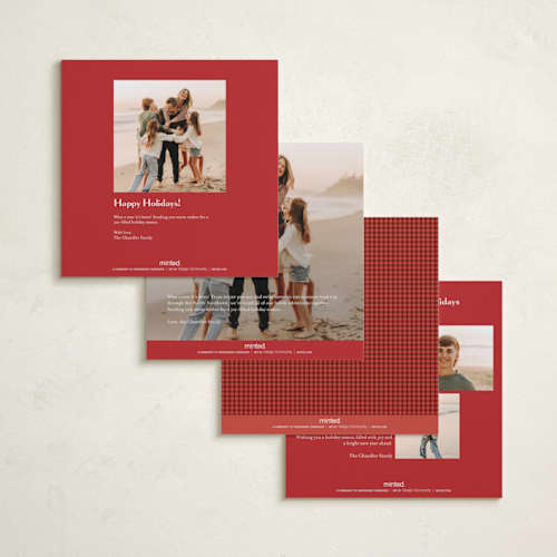 This is a cinnamon holiday photo cards with standard by Olivia Raufman called cozy gingham scallop printing on recycled smooth signature in square
