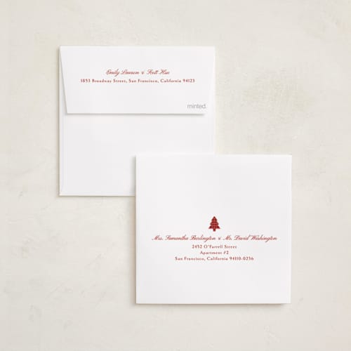 This is a cinnamon holiday photo cards with standard by Olivia Raufman called cozy gingham scallop printing on recycled smooth signature in square