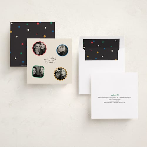 This is a confetti holiday photo cards with standard by Hattie and Jane called whimsyday printing on recycled smooth signature in square