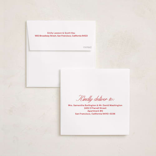 This is a candy cane holiday photo cards with standard by Bethan called script square printing on recycled smooth signature in square