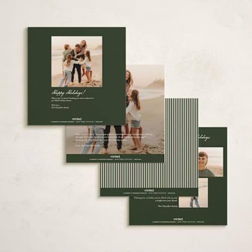 This is a pine holiday photo cards with standard by Jenna Holcomb called stockings printing on signature in square