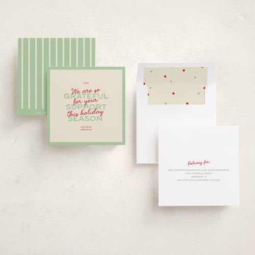 This is a mint holiday photo cards with standard by Ellen Schlegelmilch called two type printing on signature in square