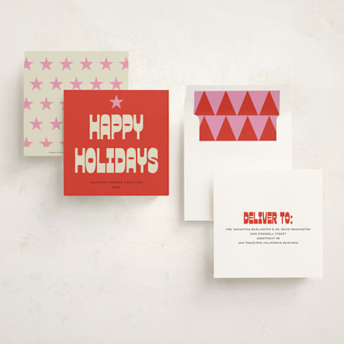 This is a cherry holiday photo cards with standard by Morgan Kendall called retro tree printing on signature in square
