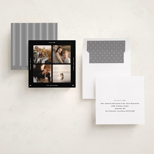 This is a coal holiday photo cards with standard by Adelyn T. called snapshot reel printing on recycled smooth signature in square