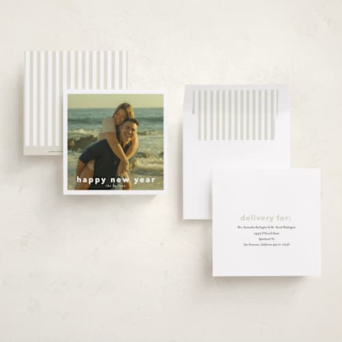 This is a cotton holiday photo cards with standard by Angela Thompson called new year square printing on recycled smooth signature in square
