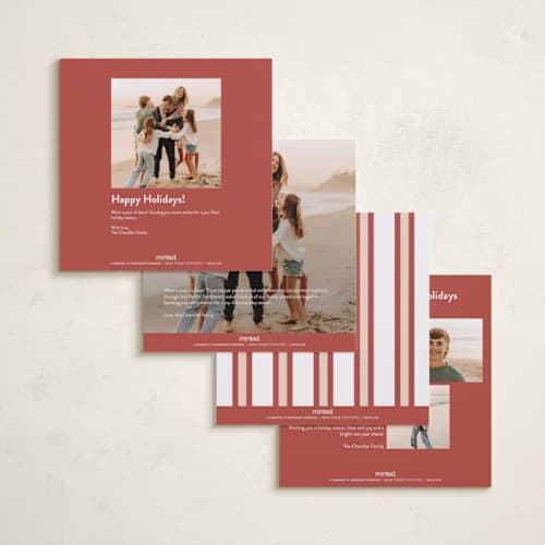 This is a cranberry holiday photo cards with standard by Blustery August called warm holiday wishes printing on recycled smooth signature in square