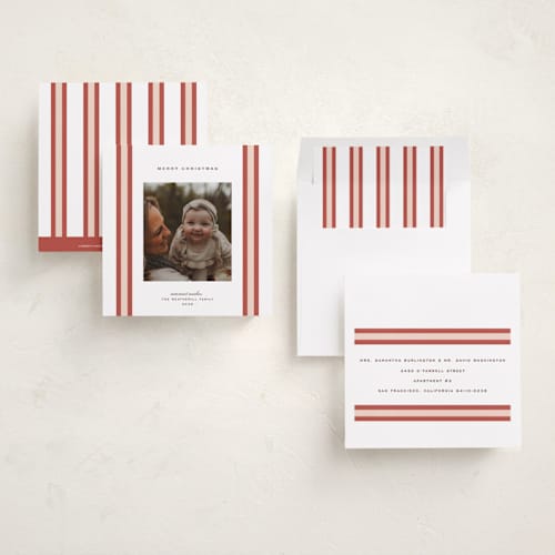This is a cranberry holiday photo cards with standard by Blustery August called warm holiday wishes printing on recycled smooth signature in square