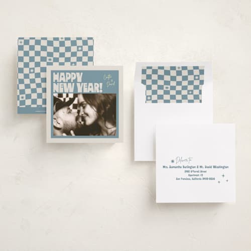 This is a blue jay holiday photo cards with standard by Bailamor Design by CM called bold and squared printing on recycled smooth signature in square