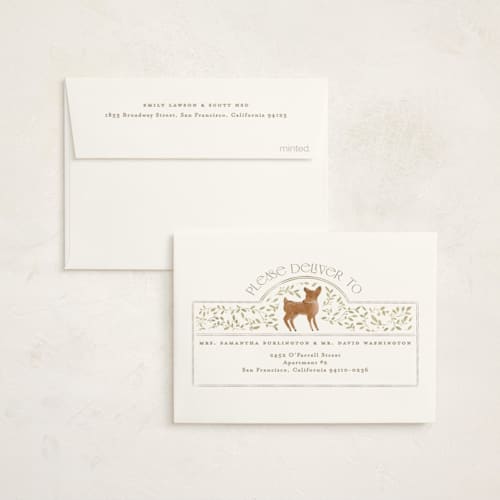 This is a ecru baby shower thank you cards with foil pressed by Creo Study called woodland storybook printing on strathmore in standard