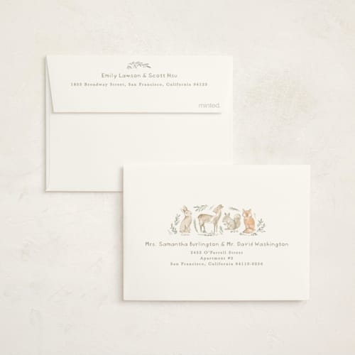 This is a ginger baby shower thank you cards with foil pressed by Creo Study called vintage woodland printing on strathmore in standard