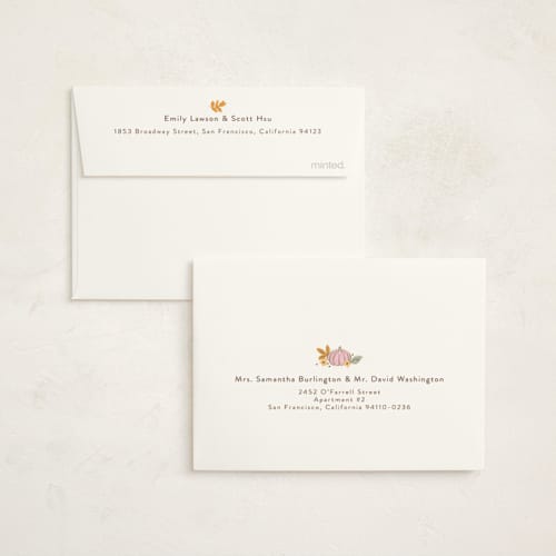 This is a pudding baby shower thank you cards with foil pressed by Cass Loh called pastel pumpkins printing on strathmore in standard