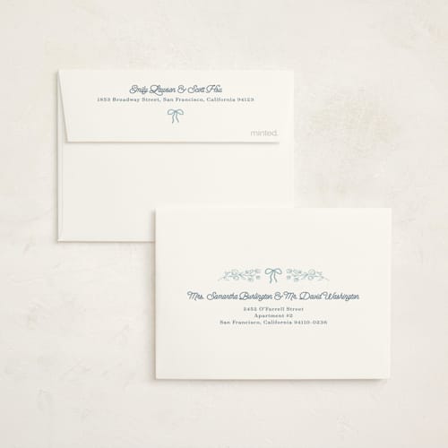 This is a powder blue baby shower thank you cards with foil pressed by Anna Black called vintage stripe printing on strathmore in standard