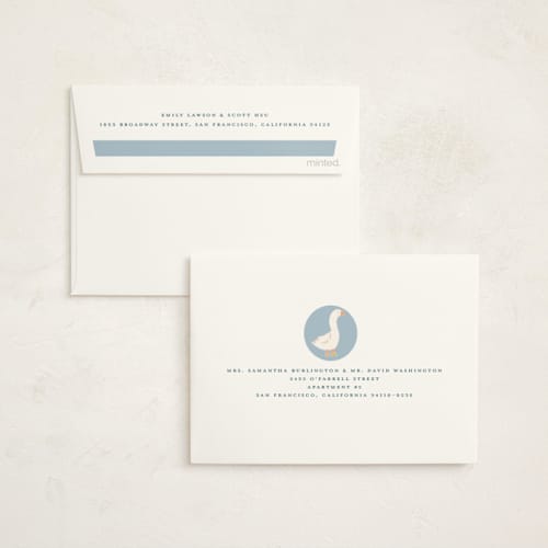 This is a raindrop baby shower thank you cards with foil pressed by Teju Reval called little goose printing on strathmore in standard