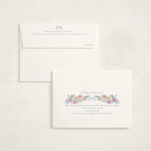 This is a lilac baby shower thank you cards with foil pressed by Tamara Hilje called garden magic printing on strathmore in standard