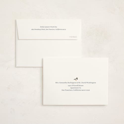 This is a powder baby shower thank you cards with foil pressed by Rebecca Marchese called southern mallard duck printing on strathmore in standard