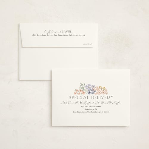 This is a meadow baby shower thank you cards with foil pressed by Karidy Walker called garden path printing on strathmore in standard