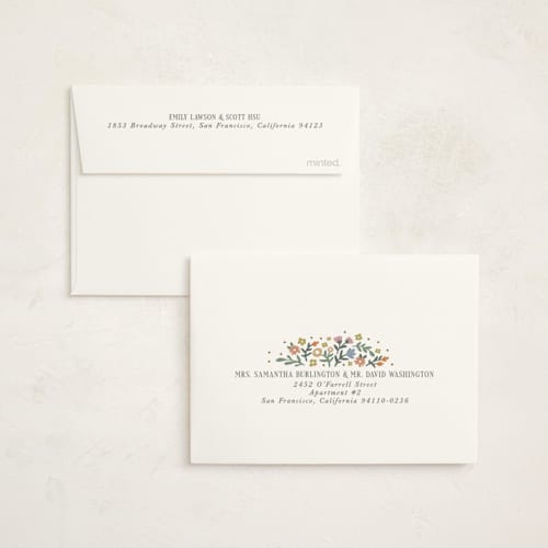 This is a garden baby shower thank you cards with foil pressed by Kelly Watkins called floral archway printing on strathmore in standard