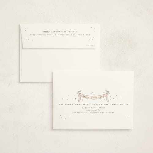 This is a cotton candy baby shower thank you cards with foil pressed by Jenna Holcomb called bebe printing on strathmore in standard