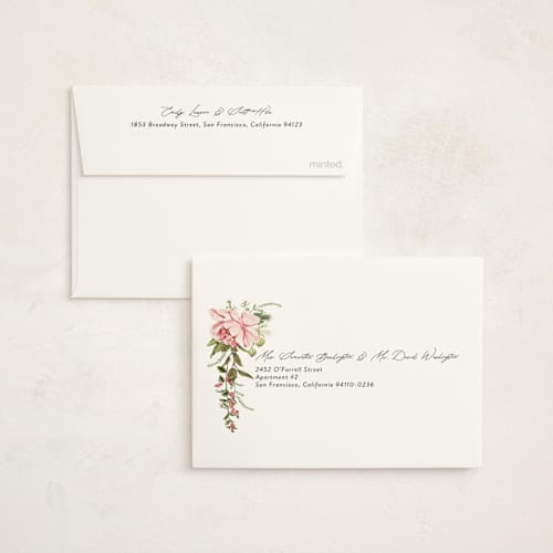 This is a peony baby shower thank you cards with foil pressed by Susan Moyal called timeless blooms printing on strathmore in standard