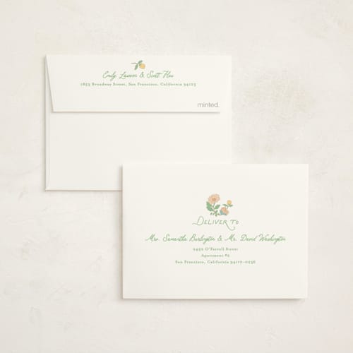 This is a sky baby shower thank you cards with foil pressed by Creo Study called vintage blossom printing on strathmore in standard