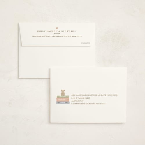 This is a sprinkles baby shower thank you cards with foil pressed by Leah Bisch called a new chapter printing on strathmore in standard