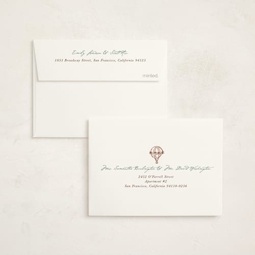 This is a coral breeze baby shower thank you cards with foil pressed by Cass Loh called vintage balloon sketch printing on strathmore in standard