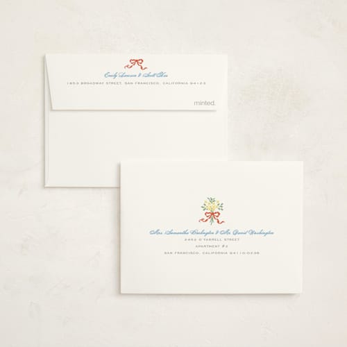This is a rainbow baby shower thank you cards with standard by Erin L. Wilson called cross-stitched sampler printing on strathmore in standard