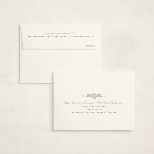 This is a rose baby shower thank you cards with standard by Holton Art and Design called garden rose doily printing on strathmore in standard