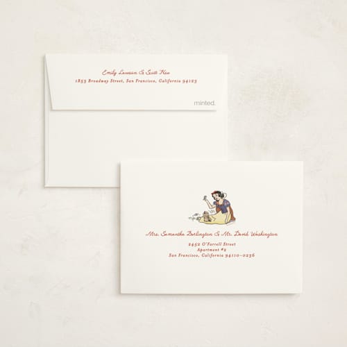 This is a buttercream baby shower thank you cards with standard by Becky Nimoy called disney's snow white woodland printing on strathmore in standard