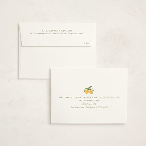 This is a pink lemonade baby shower thank you cards with standard by Angela Garrick called lemon and ribbon printing on strathmore in standard