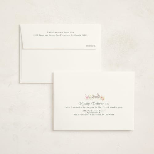 This is a meadow baby shower thank you cards with standard by Petra Kern called woodland welcome printing on strathmore in standard