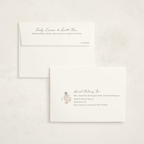 This is a sage baby shower thank you cards with standard by Kristen Smith called story book frame printing on strathmore in standard