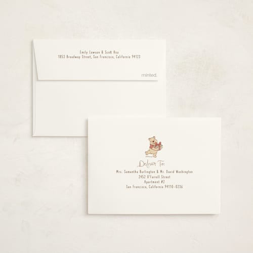 This is a sky baby shower thank you cards with standard by Teju Reval called disney's winter pooh printing on strathmore in standard