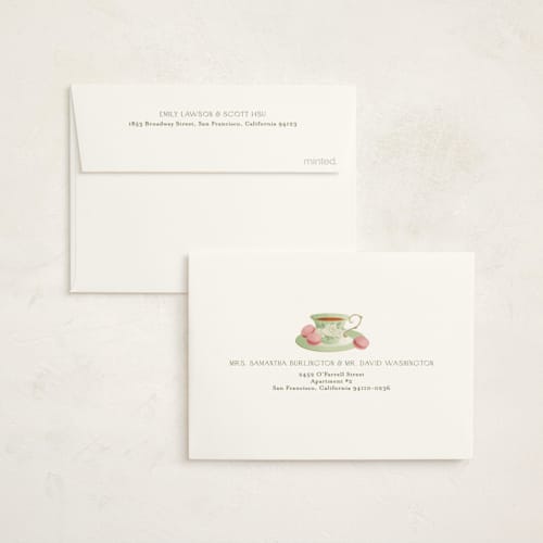 This is a framboise baby shower thank you cards with standard by Jamie Alexander called a baby is brewing printing on strathmore in standard