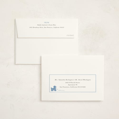 This is a sky baby shower thank you cards with standard by Melinda Denison called simply classic printing on strathmore in standard