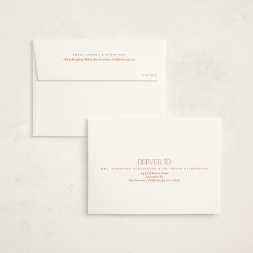 This is a peach baby shower thank you cards with standard by Simona Camp called vintage garden printing on strathmore in standard
