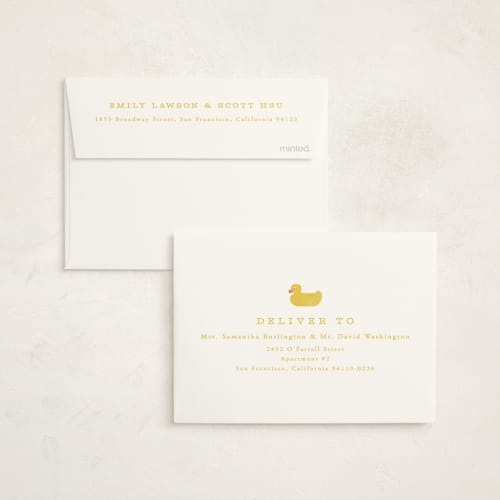 This is a banana baby shower thank you cards with standard by Brianne Larsen called simple duck printing on strathmore in standard