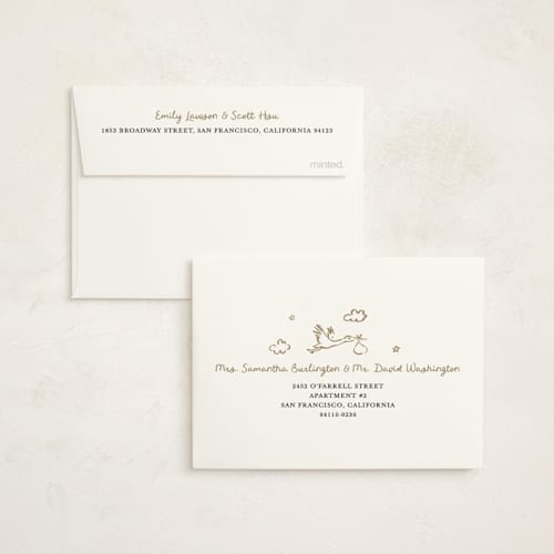 This is a onyx baby shower thank you cards with standard by Cass Loh called bundle of joy sketches printing on strathmore in standard