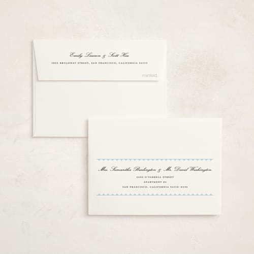 This is a sky baby shower thank you cards with standard by Catherine Culvenor called sweetly scalloped printing on strathmore in standard