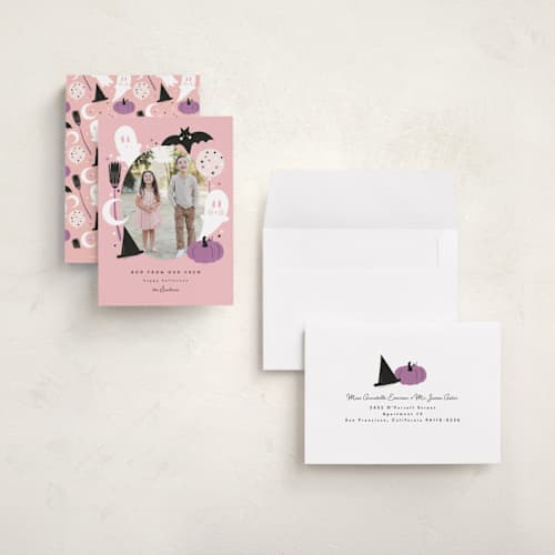 This is a candy halloween party invitations cards with standard by Corinne Malesic called little boo printing on recycled smooth signature in petite