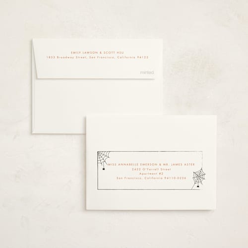 This is a charcoal halloween party invitations cards with standard by Megan Cash called boo! printing on signature in petite