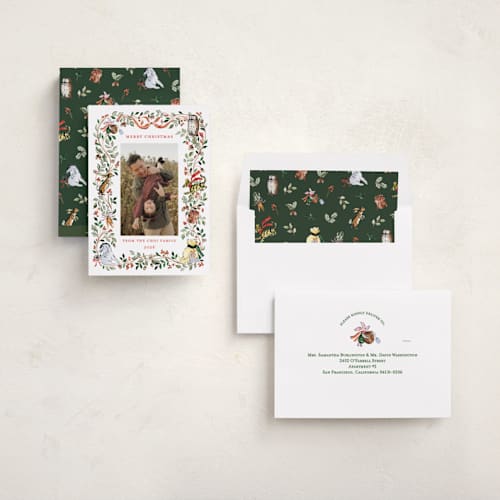 This is a christopher robin holiday photo cards with standard by Sarah Knight called hundred aker wreath printing on recycled smooth signature in standard