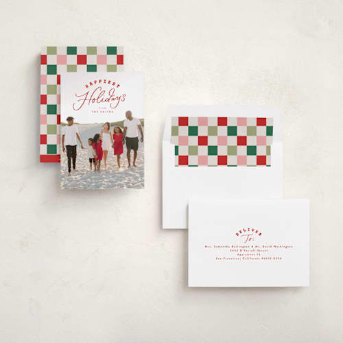 This is a candied apple holiday photo cards with standard by Everett Paper Goods called paisley printing on recycled smooth signature in standard