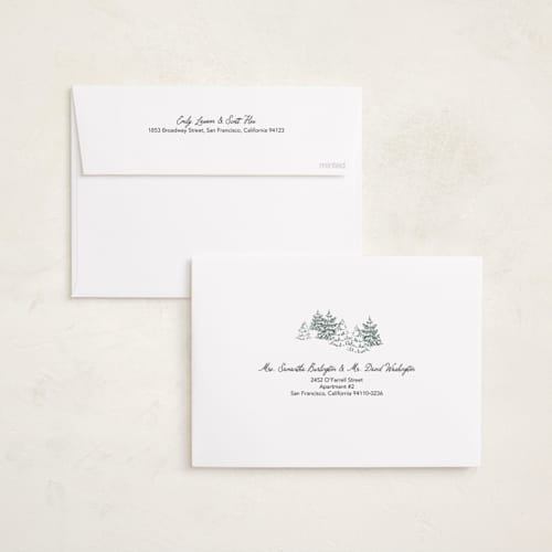 This is a forest holiday photo cards with standard by Michelle Harrick called minimal tree farm printing on recycled smooth signature in standard