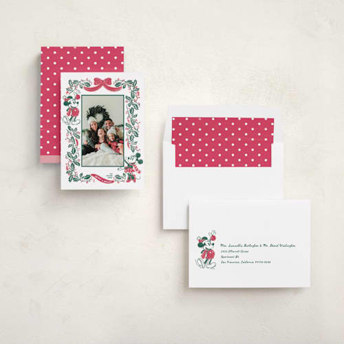 This is a fir holiday photo cards with standard by Jenna Holcomb called disney's retro mickey printing on recycled smooth signature in standard