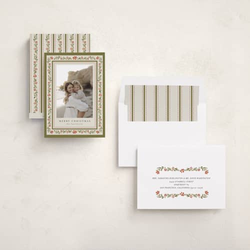 This is a persimmon holiday photo cards with standard by Chris Griffith called holiday frame printing on recycled smooth signature in standard