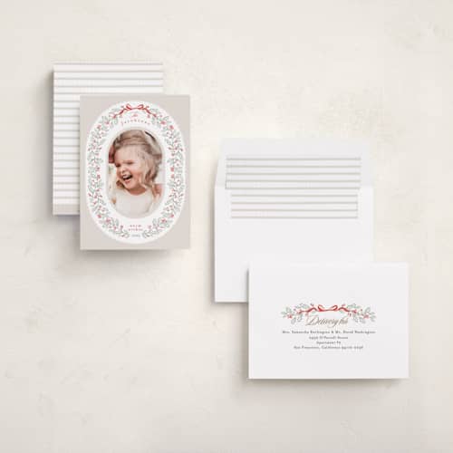 This is a dove holiday photo cards with standard by Karidy Walker called chantilly printing on recycled smooth signature in standard